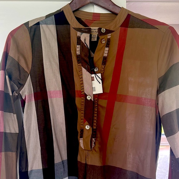 Burberry Ruffle Tunic Taupe Size 2 NWT Authentic New With Tags Attached